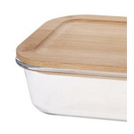 Porta Mantimento 1 Litro 19,5cm Comprimento Por 14,5cm Largura Retangular Em Vidro Borossilicato Com Tampa Bambu